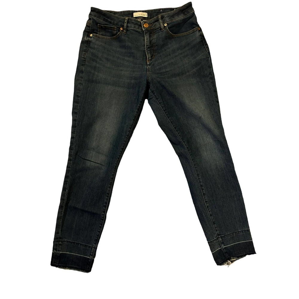Ann Taylor LOFT Frayed Hem High Waist Stretch Ankle Jeans